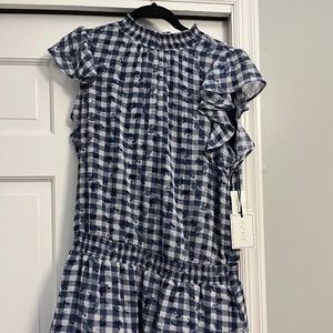 1.STATE Mock Neck Flutter Mini Dress, Blue (Size L)